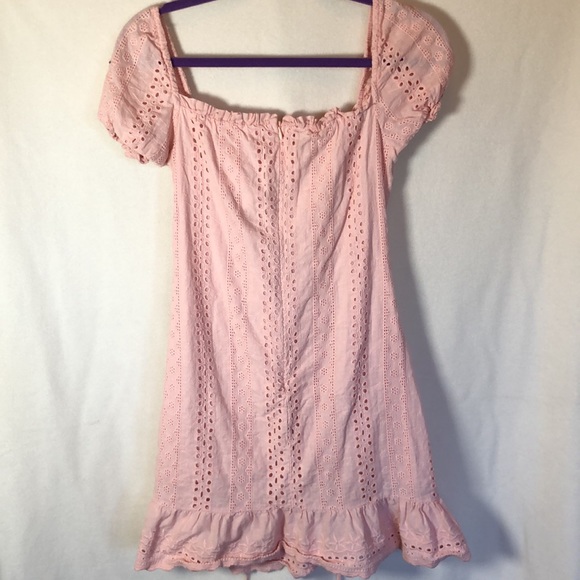 Peasant style Pink Summer Dress Lace up Front Lined with Floral size M - Picture 6 of 8